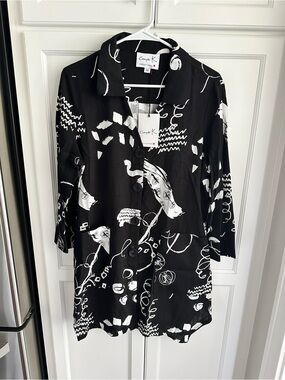NWT Compli K. Black & White Graphic Button-Front Midi Dress Size M